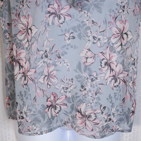 Kut from the Kloth Size L grey/pink ruffle, short sleeve floral pattern lightwei - Picture 3 of 8